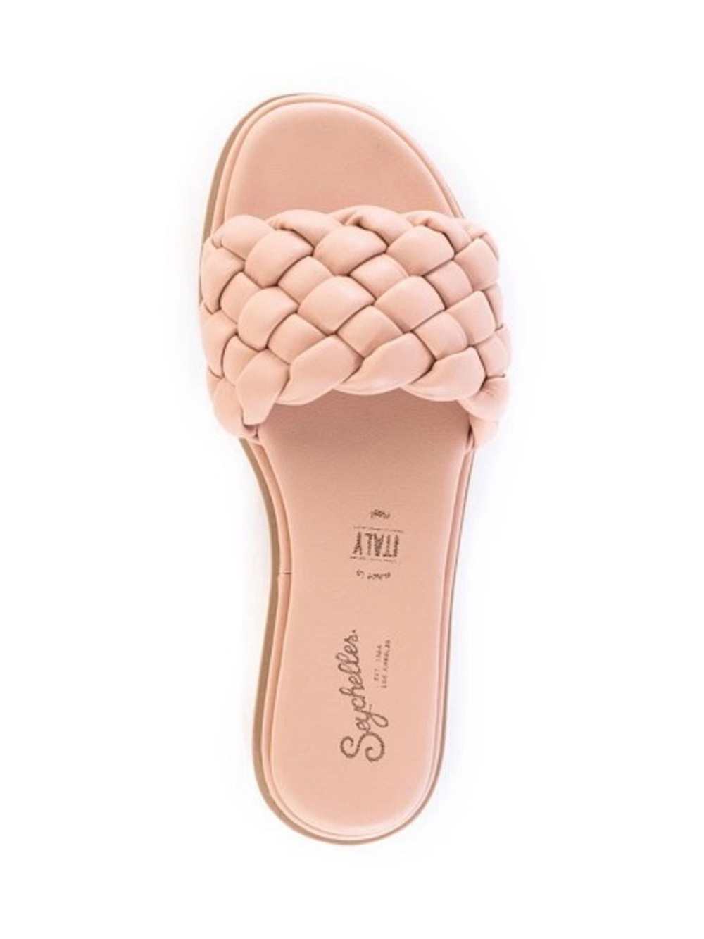 Seychelles Bellissima nude puffy woven slide sandals.